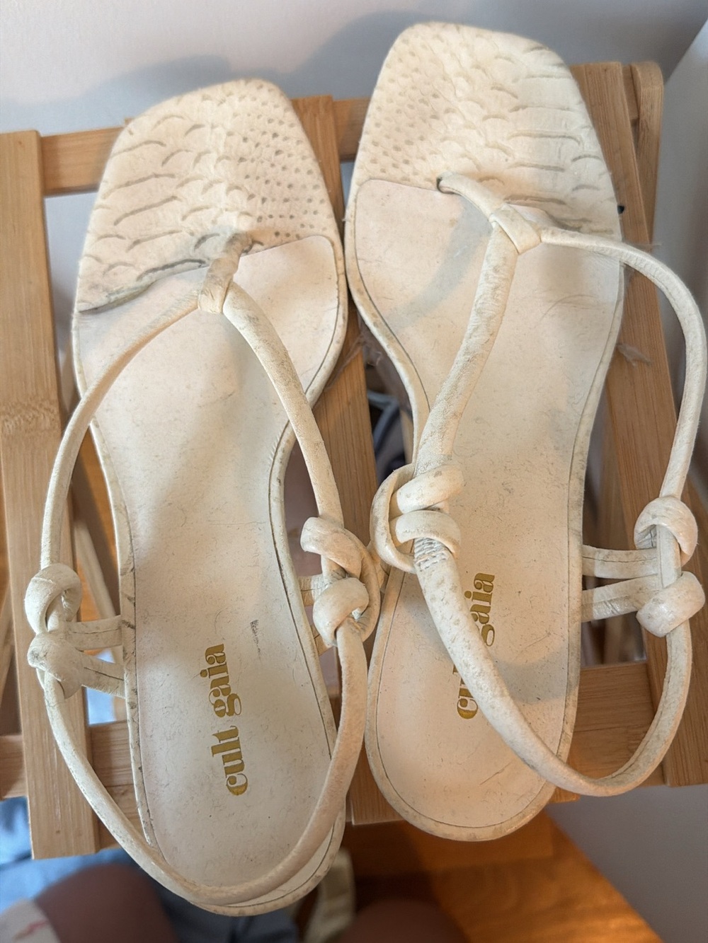 cult gaia Cream Knotted Strap Square-Toe Sandals